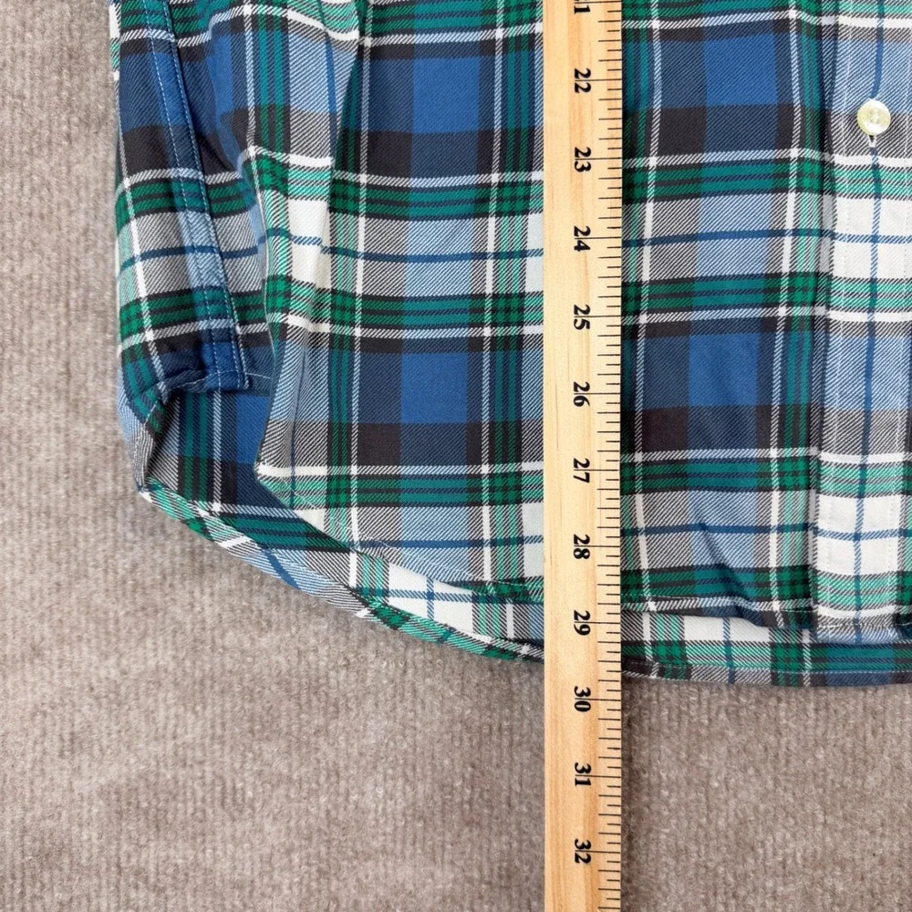Vintage J Crew‎ Tailored Woven Shirts Blue Green Plaid Cotton Button Up Size L
